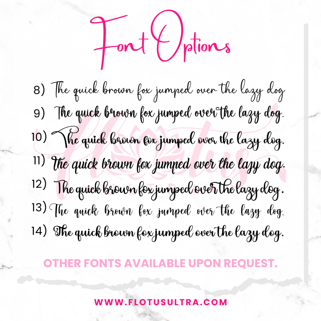 Cursive text font options.